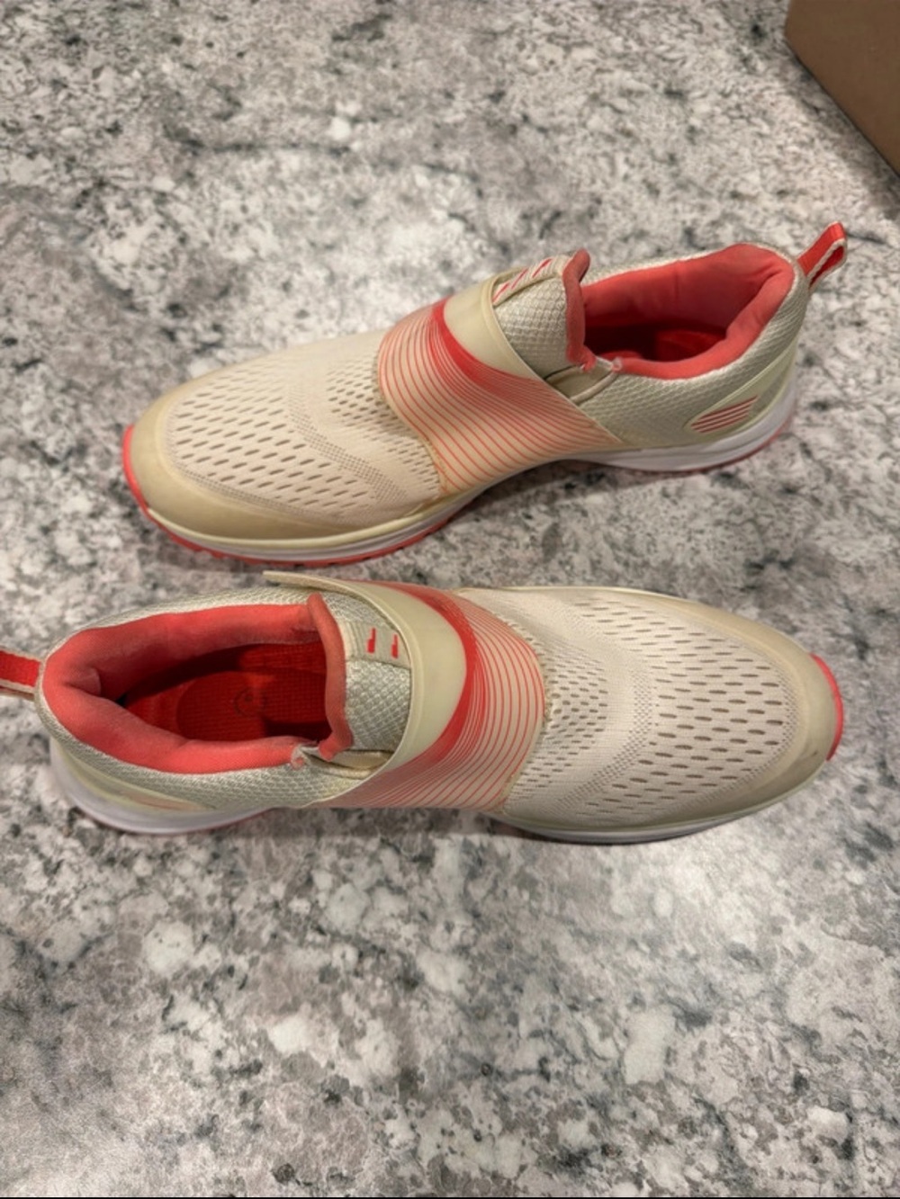Women's Slip-On Athletic Sneakers in Coral and Cream